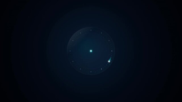 Blue circular UI element with dotted ring and light trail