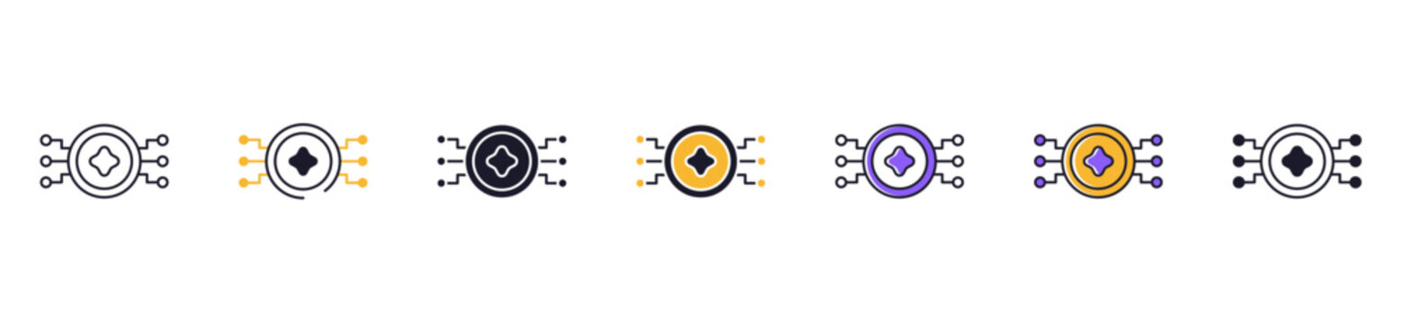 Digital token icon set collection featuring crypto asset, blockchain token, digital currency, decentralized finance, cryptocurrency vector illustration