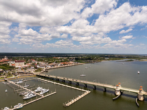  Aerial View of Bridge of Lions and Historic Downtown St. Augustine, Florida&rdquo;