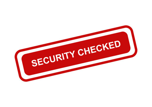 Red security checked stamp sign isolated on white isolated on transparent background