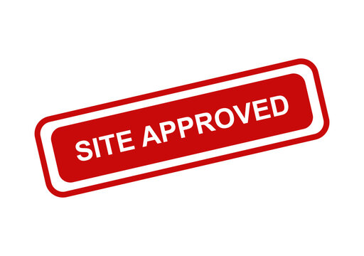 Red site approved rubber stamp icon for web verification isolated on transparent background