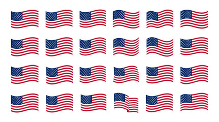 Fototapeta premium American Flag Waving Vector Icons Set