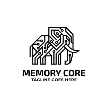 Digital elephant circuit board logo. Creative technology mark for data storage, AI, and modern software startups.