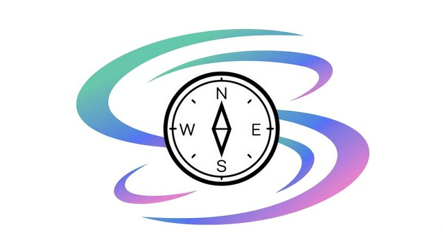 Modern Compass Icon with Gradient Swirl Motion for Navigation and Travel Direction Exploration Concepts