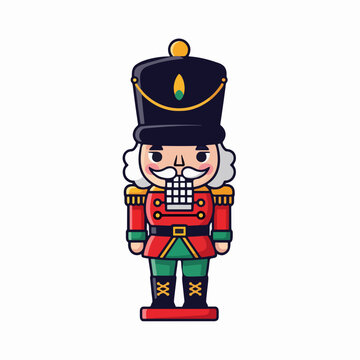 Vector illustration of a traditional toy nutcracker soldier in a red and green uniform for Christmas holiday decoration