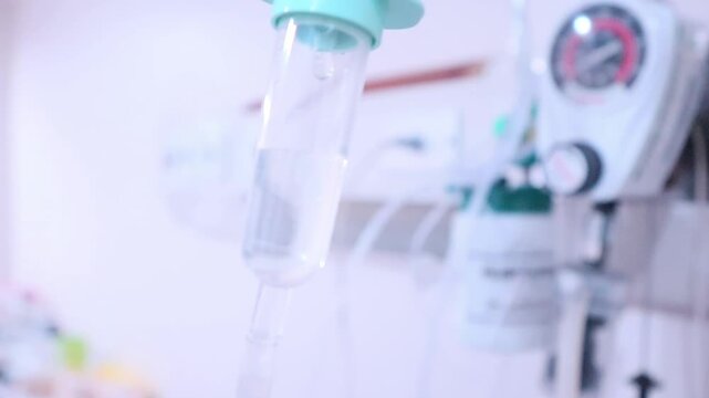 Blurring and unfocus. Medical infusion in a hospital room.