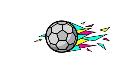 Fototapeta premium Dynamic soccer ball in fast motion with colorful geometric shards flying behind graphic illustration for sports design concept