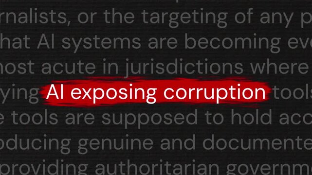AI Exposing Corruption - Red Highlighted Text Over Scrolling Editorial Article, Documentary News Report Style Motion Graphic