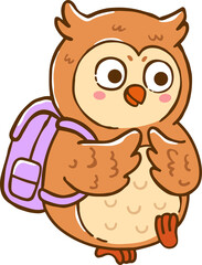 Obraz premium Cute Owl With Backpack Education Cartoon Hand Drawn Illustration