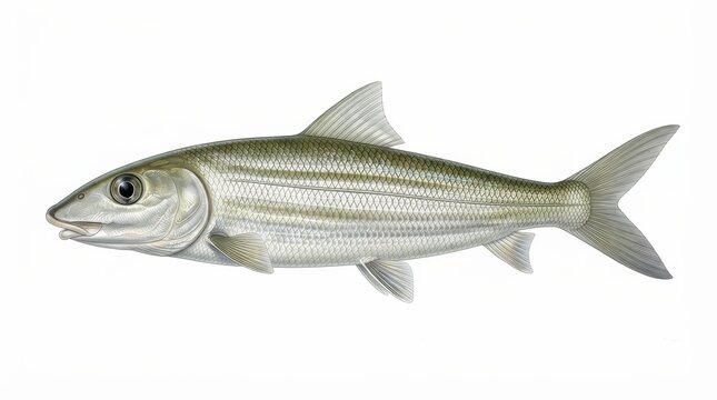 Albula vulpes bonefish shown in a detailed scientific illustration.