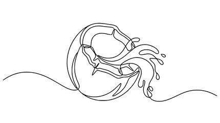 Continuous line drawing of a stylized snail splashing water, abstract minimalist art © Pratama
