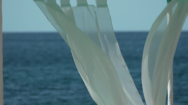 Tropical Luxury Relaxation Sheer Curtains Blowing Over Ocean Vertical video