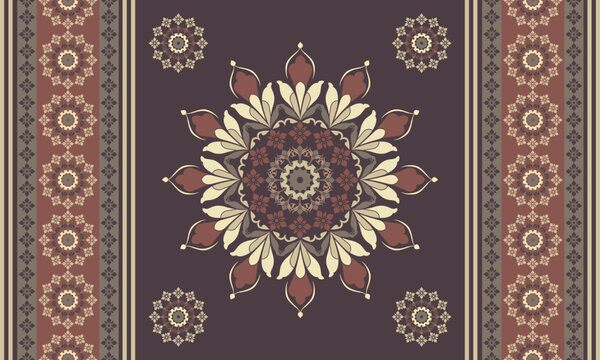 vintage floral background. Vintage style brown fabric with cream mandala and decorative floral side borders.