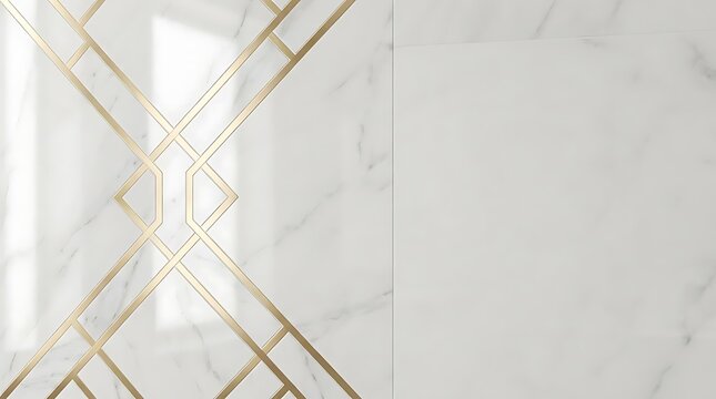 White marble wall with geometric gold metal inlay