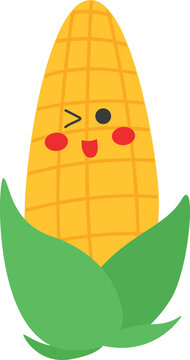 cute expression funny yellow corn vegetable illustration vector