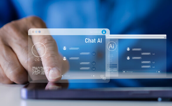 Ai technology concept with artificial intelligence chatbot and generative smart system, robotic, deep learning network, digital assistant, machine learning, algorithm, innovation and data processing