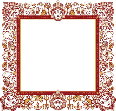 Durga Puja Festival Square Frame Border