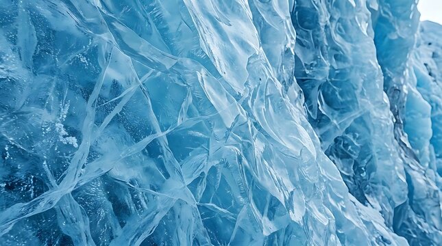 A close up view of a frozen glacier wall providing a challenging vertical surface for extreme ice climbing stunts in a rugged alpine environment setting