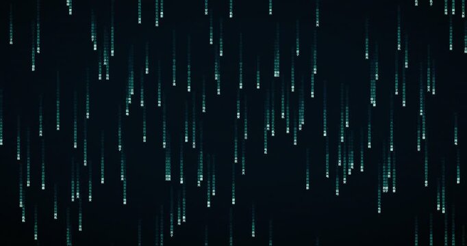 Han ideogram characters cascade down in a teal circuit animation with a balanced density and controlled glow.