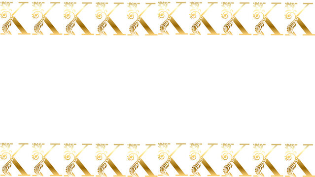 Golden letter K border frame, elegant metallic alphabet pattern on white background, luxury typography design for invitations