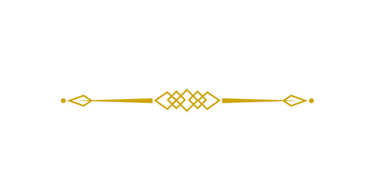 Elegant gold decorative divider with geometric patterns and arrowlike ends isolated on transparent background