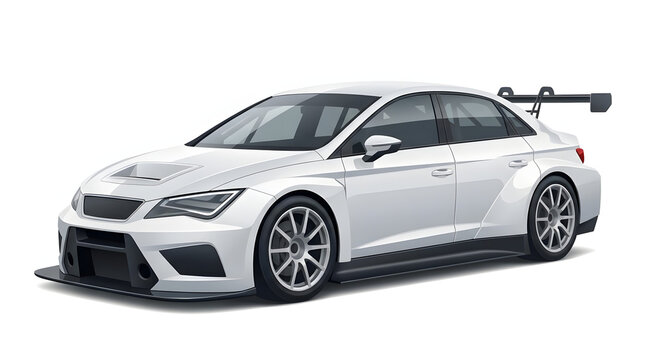 Modern racing sedan with aerodynamic enhancements and spoiler
