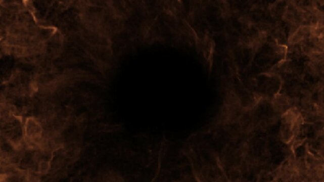 Swirling smoke patterns emerge from a dark central void to create an intense visual effect.