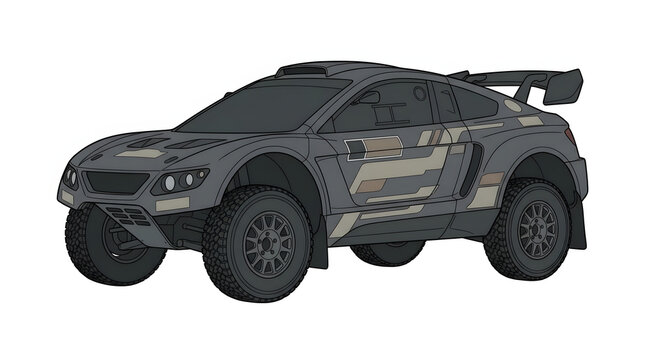 Off road racing vehicle illustration with aerodynamic spoiler and rugged tires