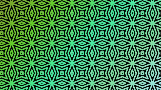 Seamless looping animation of geometric shapes in a repeating pattern with a green to black gradient, abstract motion graphics background