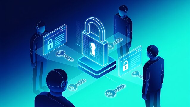 3D illustration of secure multi-party computation technology