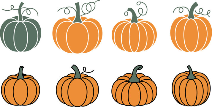 pumpkin icons set flat and outline shapes for web print and craft uses