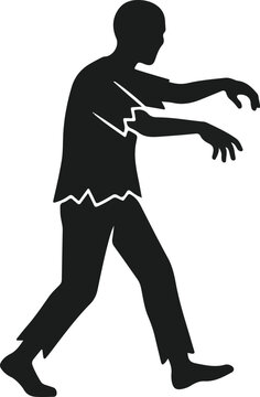 Zombie character vector art, horror silhouette concept, halloween decoration, scarified undead figure illustration, spooky costume mascot isolated on White Background Halloween vactor