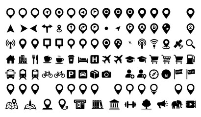 Fototapeta premium Location and Map Pin Flat Icon Set Navigation Pointer Marker Vector Collection