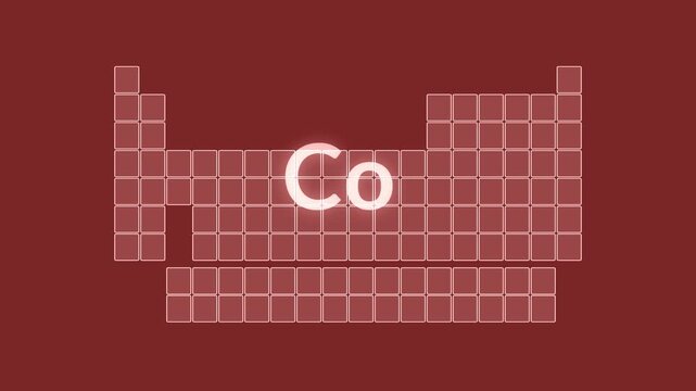 Periodic table of elements - Co symbol - Cobalt chemical element - animated illustration background