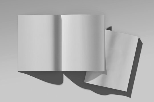 blank cover and spread letter size editorial workbook realistic mockup template 3d render isolated top view