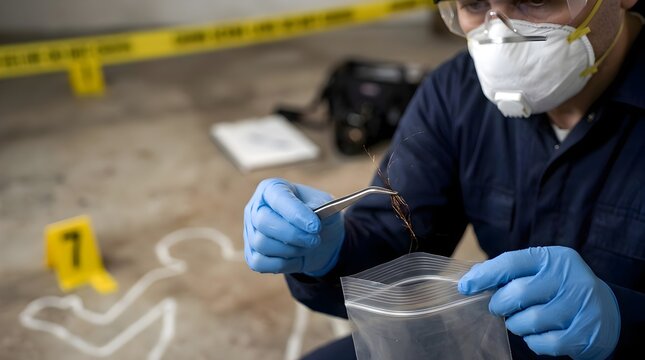 An investigator is collecting hair evidence from the victim