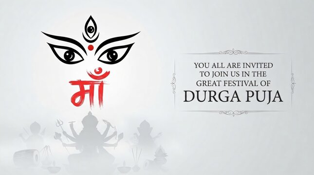 Goddess Durga Face in Happy Durga Puja Subh Navratri Indian religious header banner background
