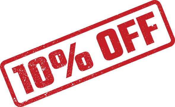 Classic red ten percent off grunge rubber stamp for compelling discounts and promotional marketing efforts