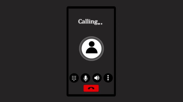 Incoming phone call interface animation with animated user and call buttons on black background, call phone icon you calling the message animated 4k video.
