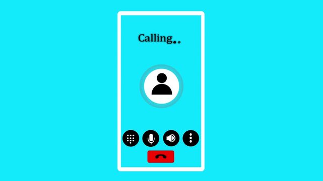 Incoming phone call interface animation with animated user and call buttons on cyan background, call phone icon you calling the message animated 4k video.