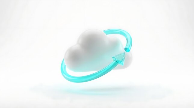 White 3D cloud with neon blue arrow ring.