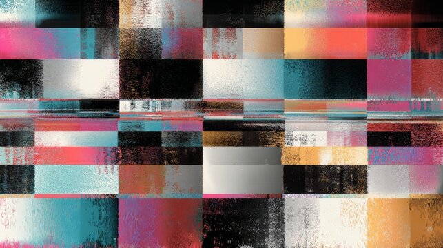 High-detail abstract texture of chessboard with glitch effect, squares misaligned and digitally deformed