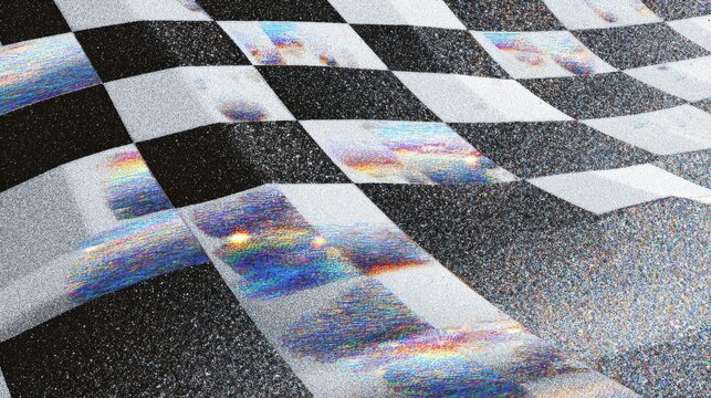High-detail abstract texture of chessboard with glitch effect, squares misaligned and digitally deformed