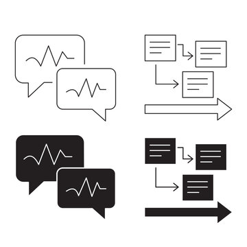 Workflow process and audio chat line and glyph icon set vector illustration.Editable stroke, Vector illustration, Line art Icon, Symbols.
