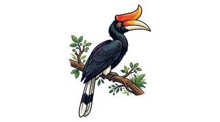 Rhinoceros Hornbill Illustration on Black Background © Anjas
