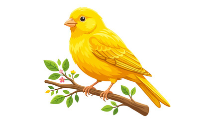 Yellow Canary Perched on Flowering Branch