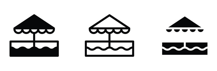 WebBeach umbrella vector icon set, sunshade parasol in water symbol for summer vacation resort travel agency sea ocean wave swimming pool tourism relaxation holiday leisure, flat linear outline style © Prime Stocks