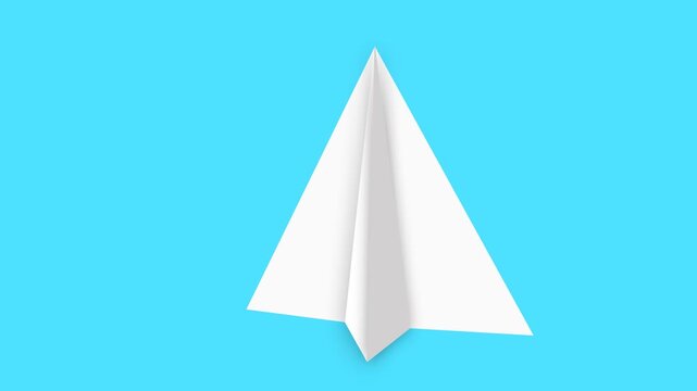 animated paper airplane flying on a transparent background, the paper airplane move looped as if flying, angle taken from below, flat design style illustration