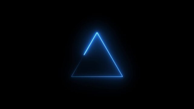 Glowing blue neon triangle frame pulsing on black background, for modern motion light