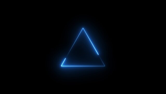 Glowing blue neon triangle outline isolated on a solid black background, geometric light shape for digital and minimalist
